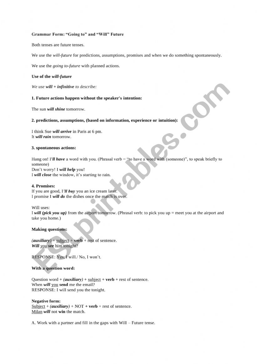 usage of Future Tense and Exercises on Future Tense