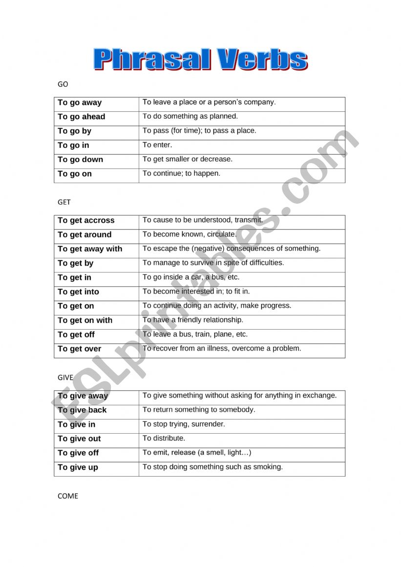 Phrasal verbs worksheet