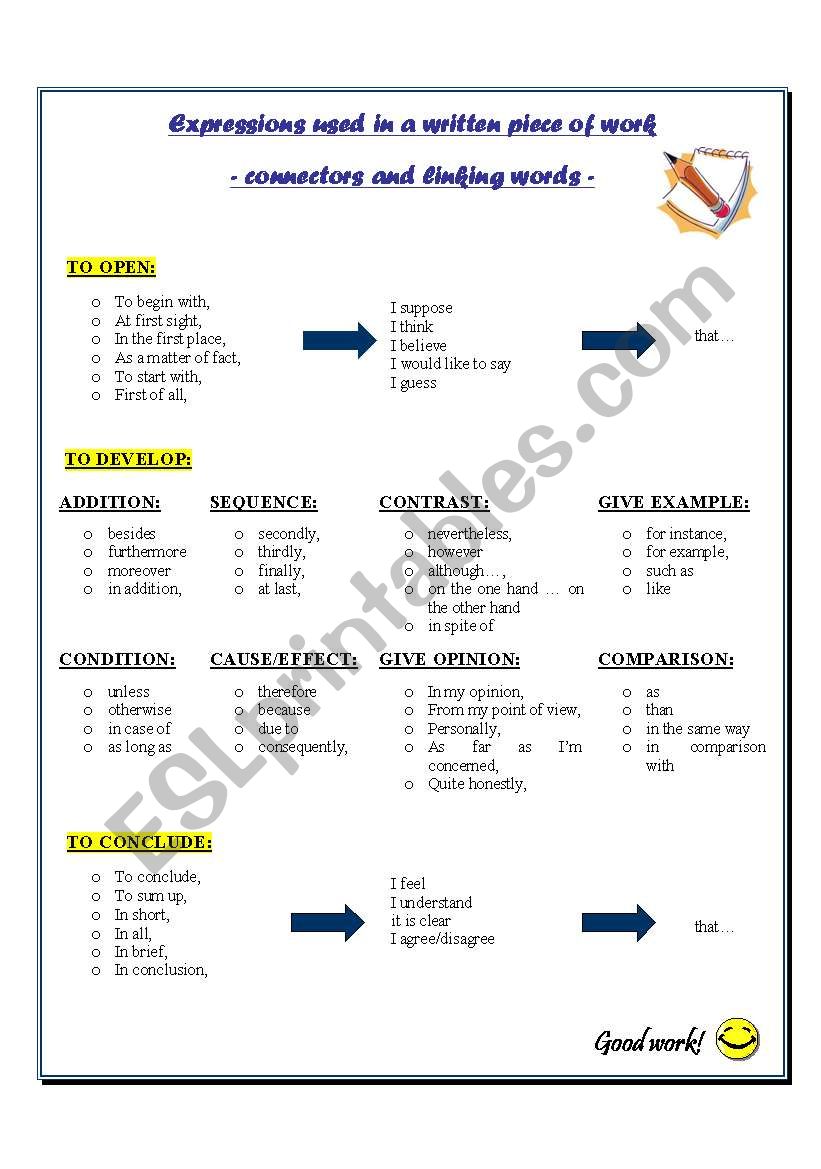 Connectors and linking words worksheet