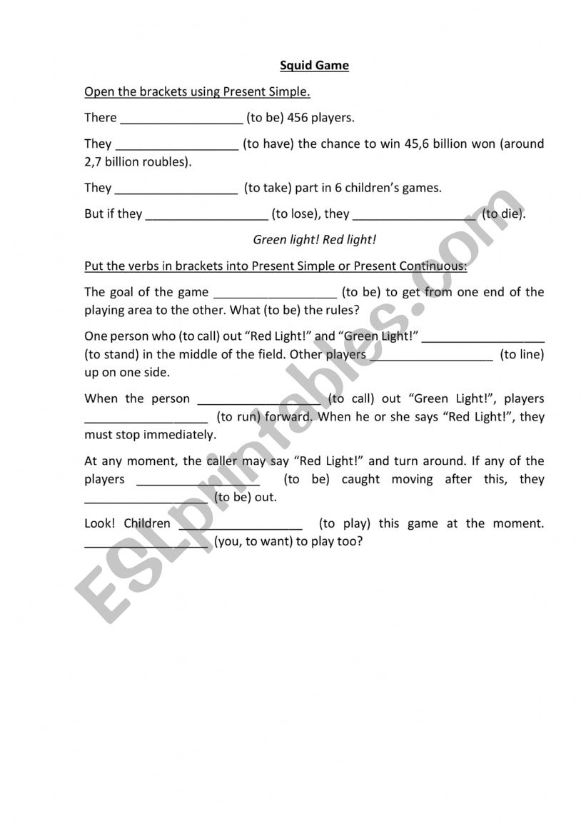 Squid Game worksheet