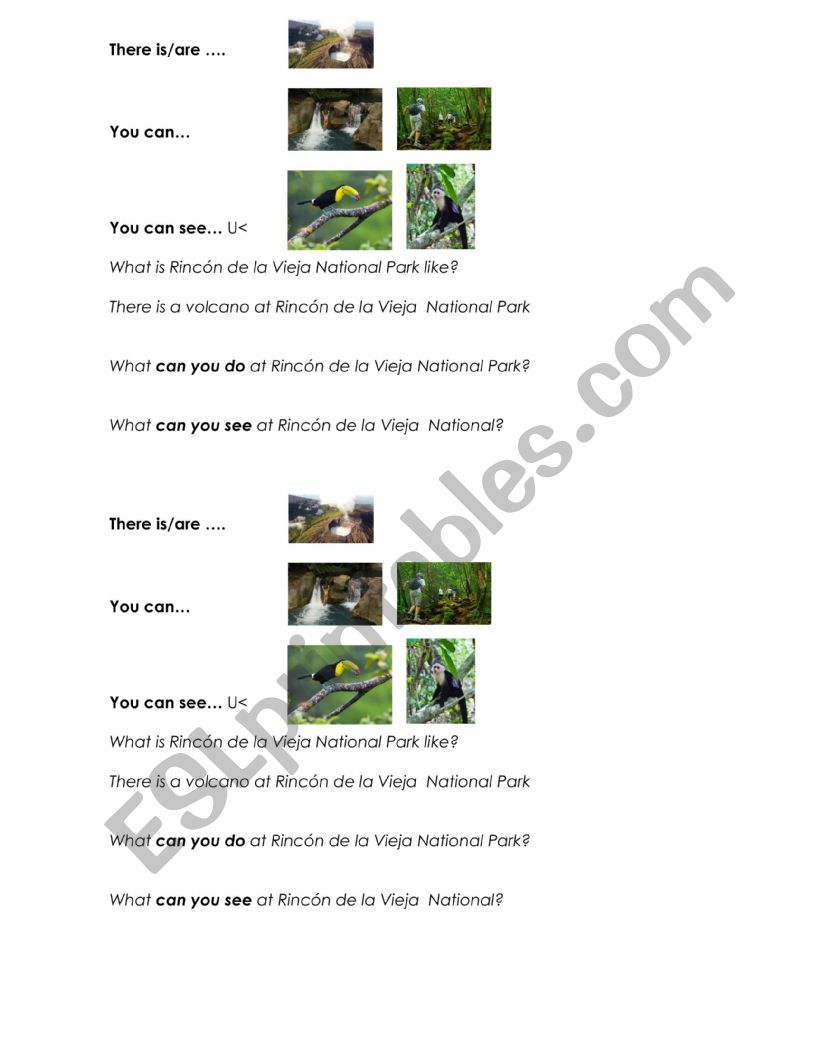 Costa Rica national parks  worksheet