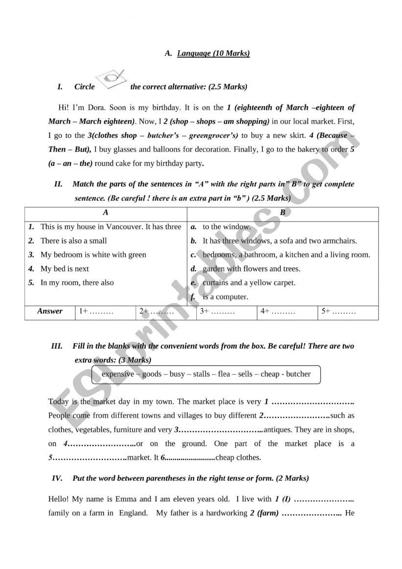 7th form End of term test 2 worksheet