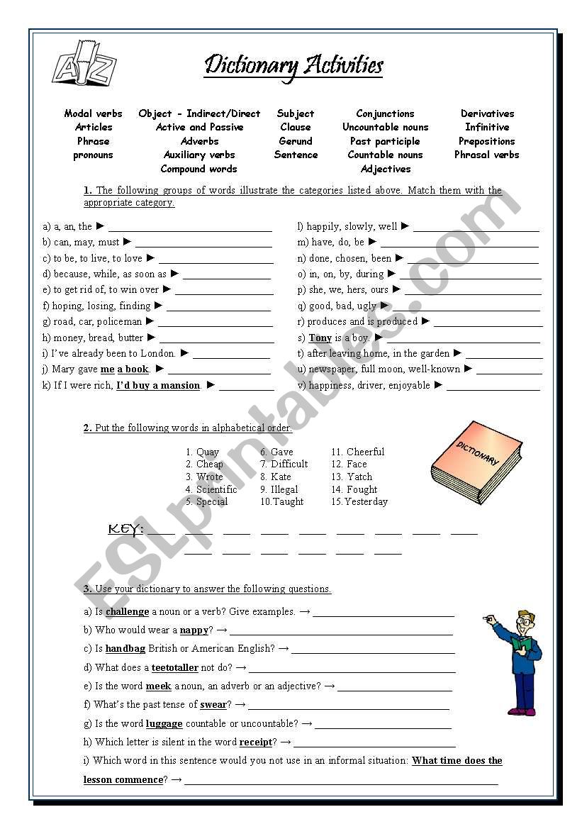 Dictionary activities worksheet