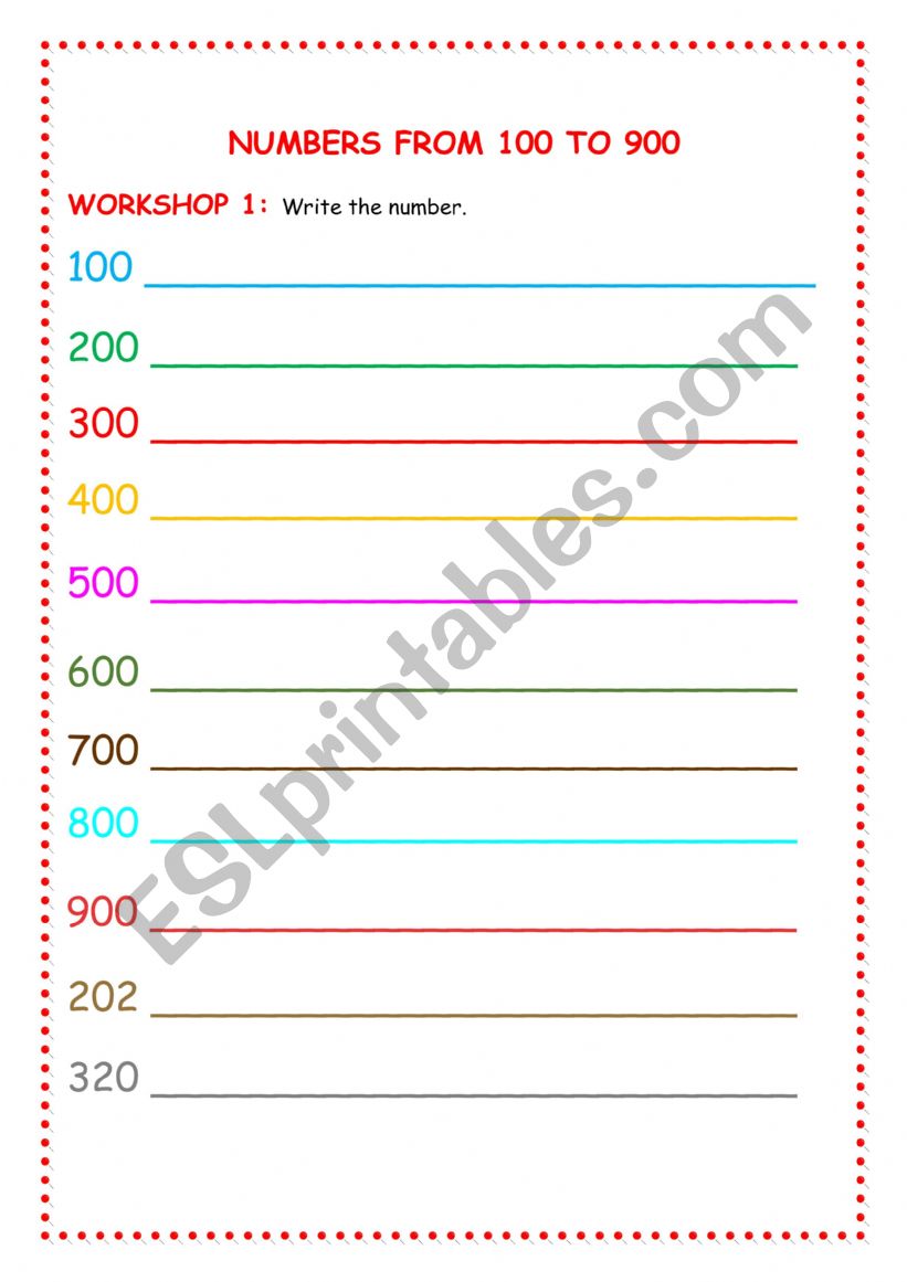Numbers from 100 to 900 worksheet