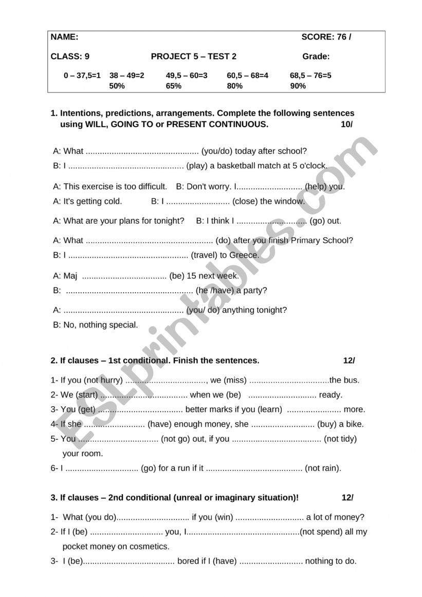 Project 5 - Test paper 2 worksheet