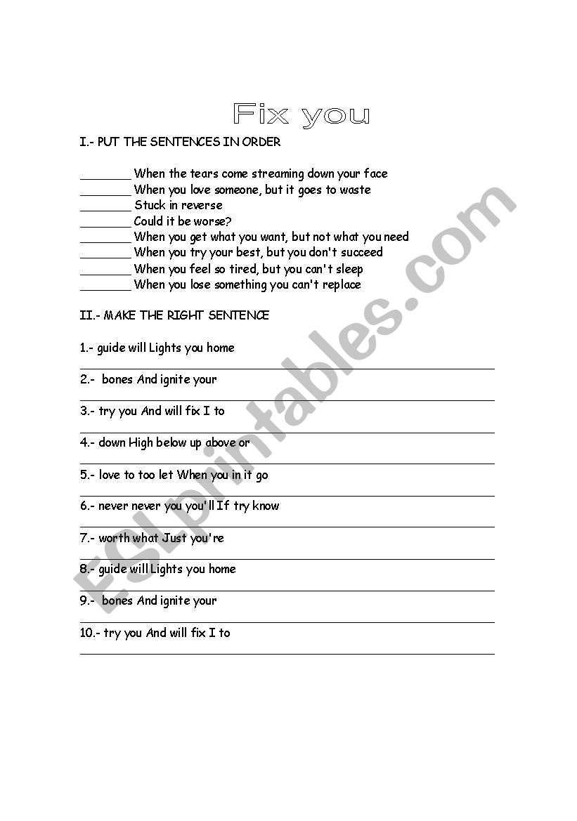 Fix you worksheet