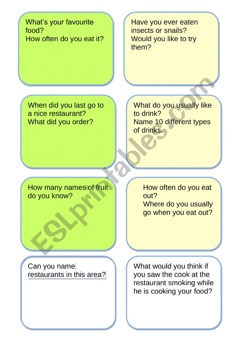 food speaking worksheet