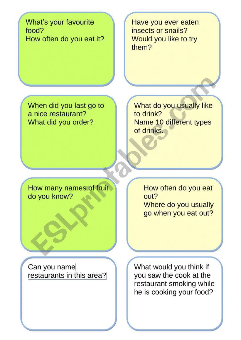 food speaking worksheet