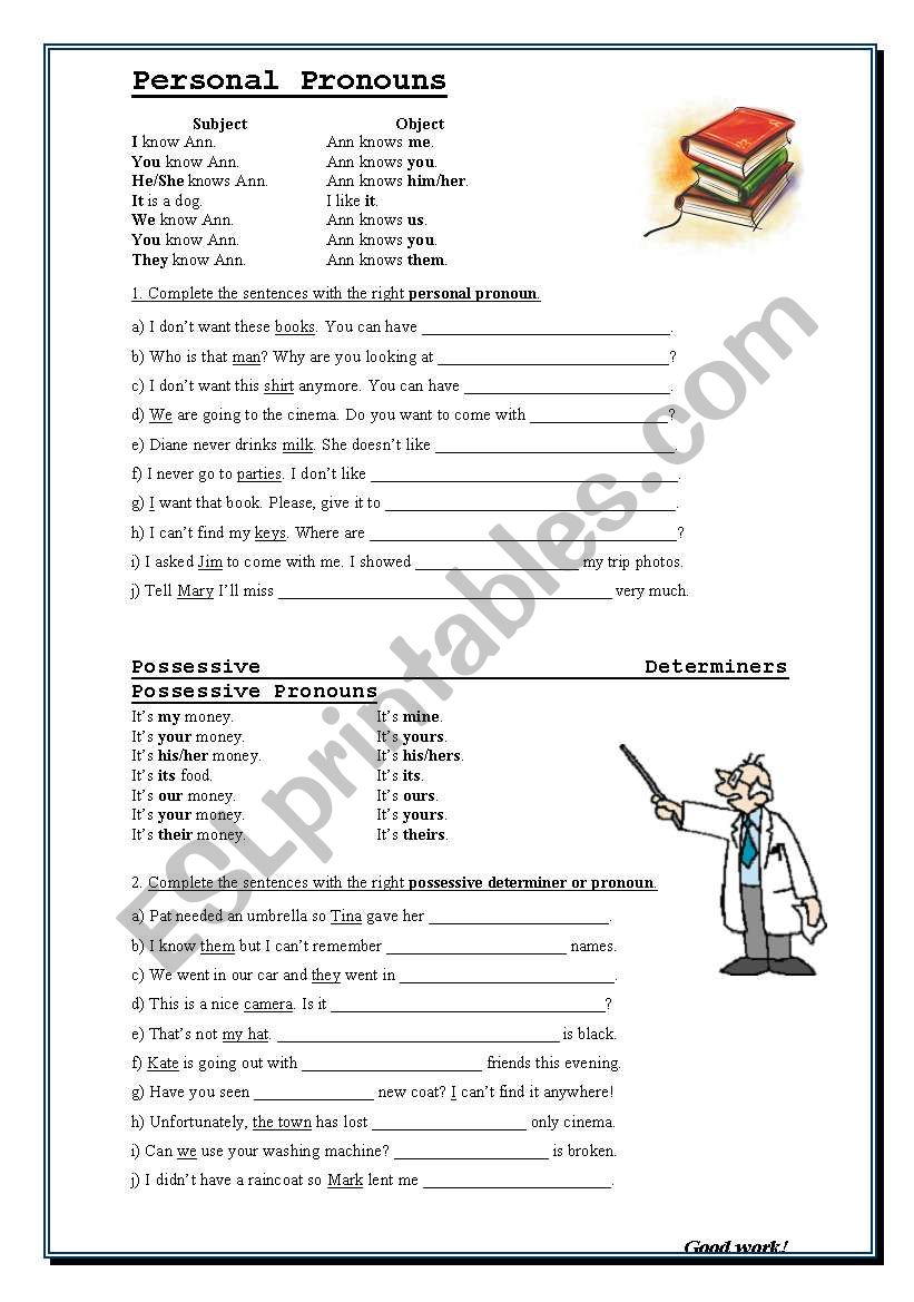 Pronouns and determiners worksheet