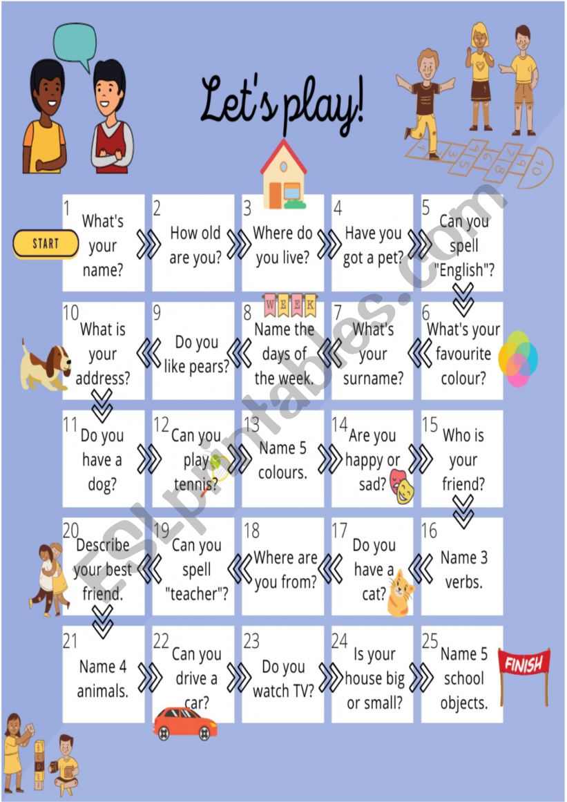 Speaking board game worksheet