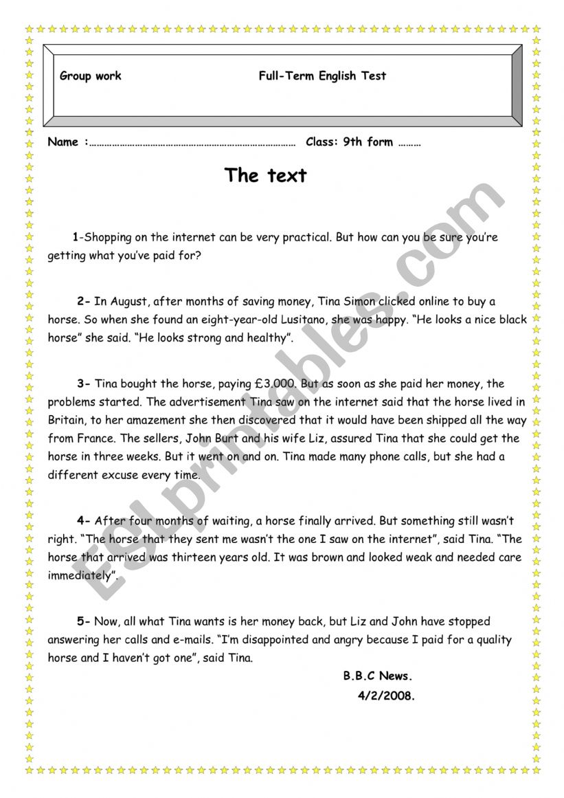 full-term 2 test worksheet