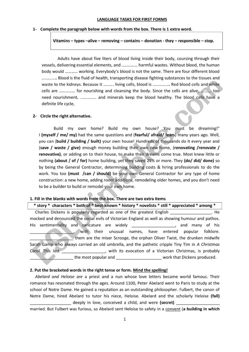 1st form term 2 review worksheet