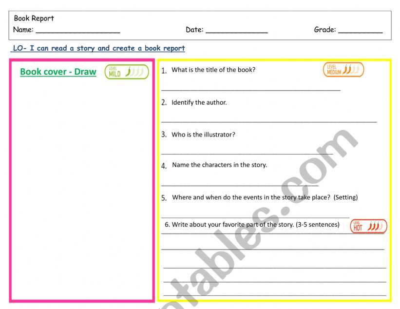 Book Report worksheet