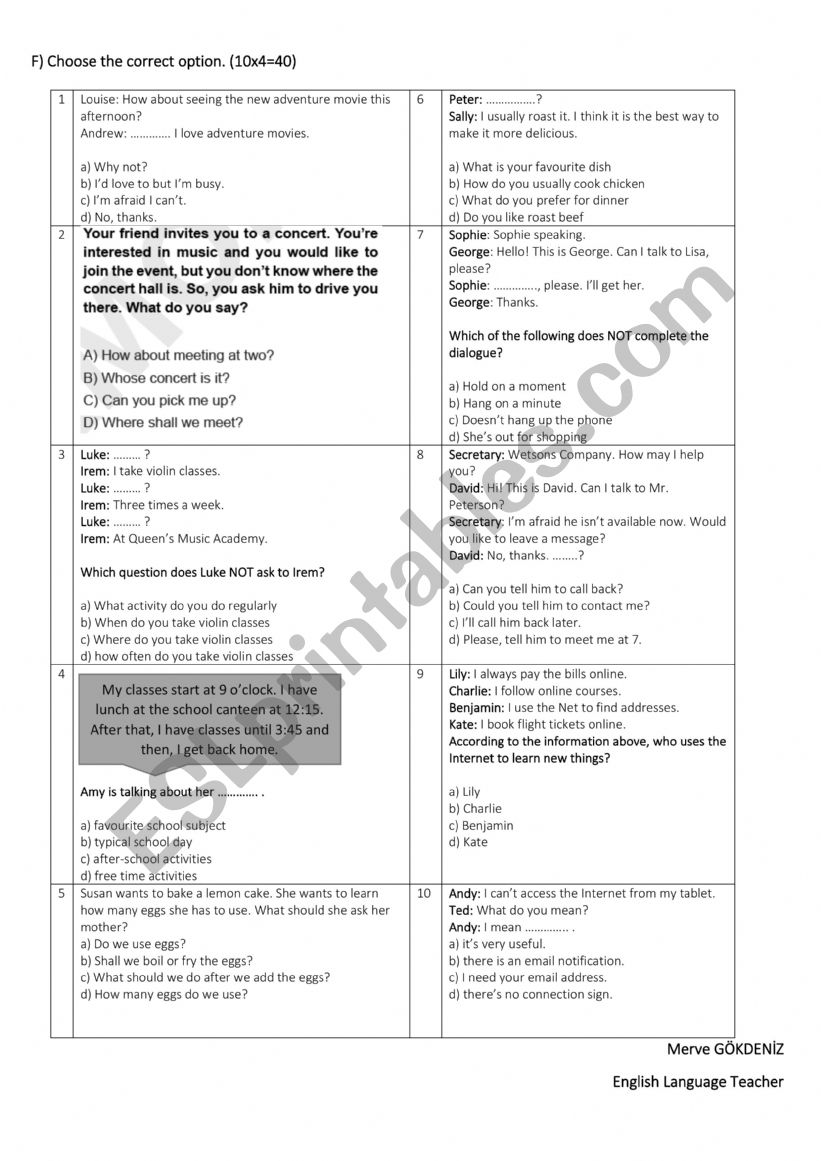 8th grade revision worksheet