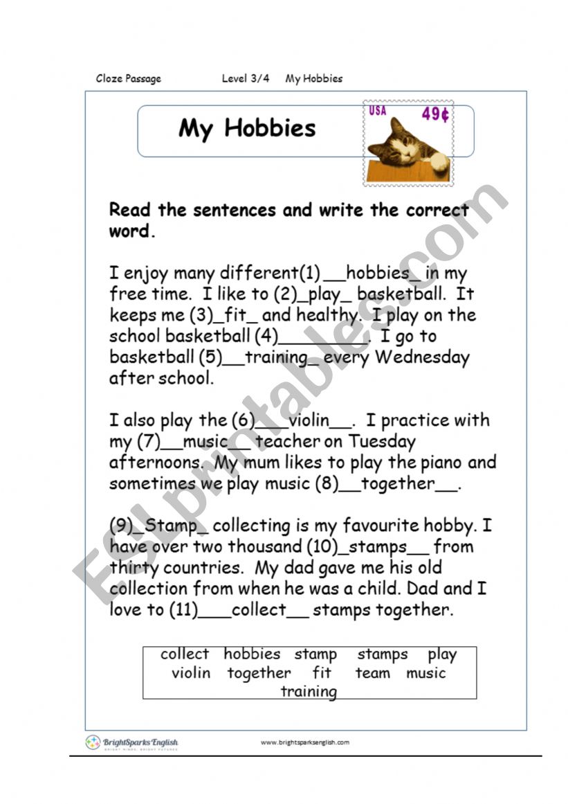 My hobbies Reading Speaking  worksheet