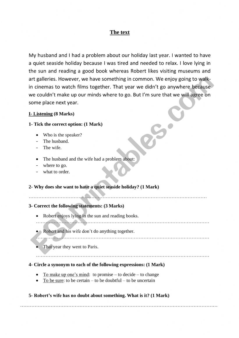 reading comprehension worksheet