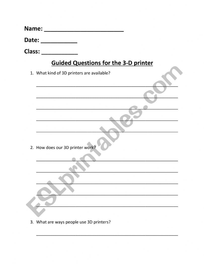 Guided Questions for 3D Printing