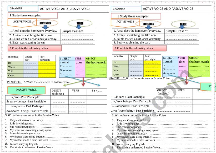 active and passive voice worksheet