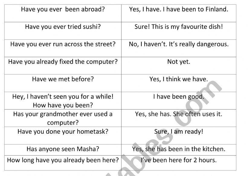Have your ever... worksheet