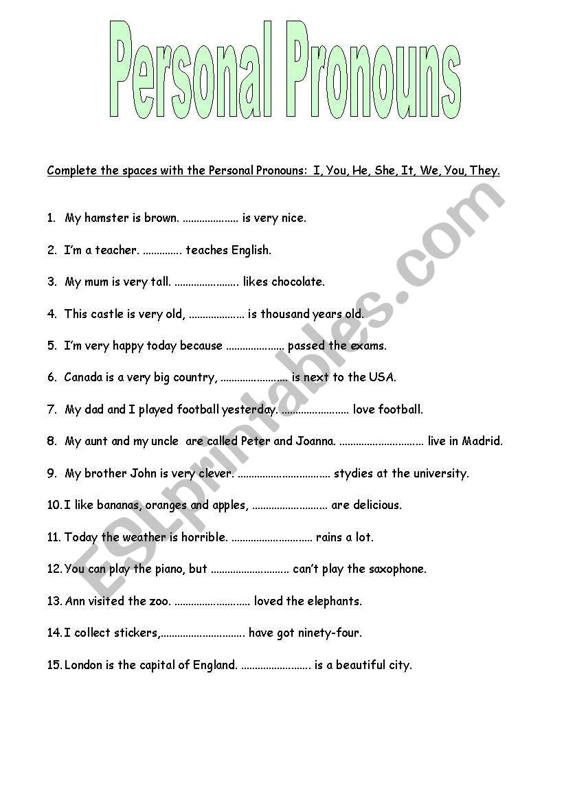 Personal Pronouns worksheet