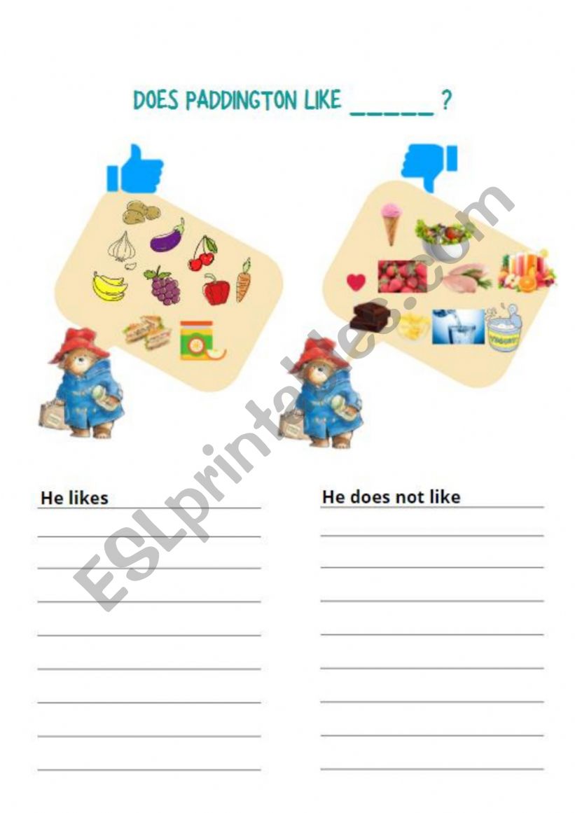 Paddington and food worksheet