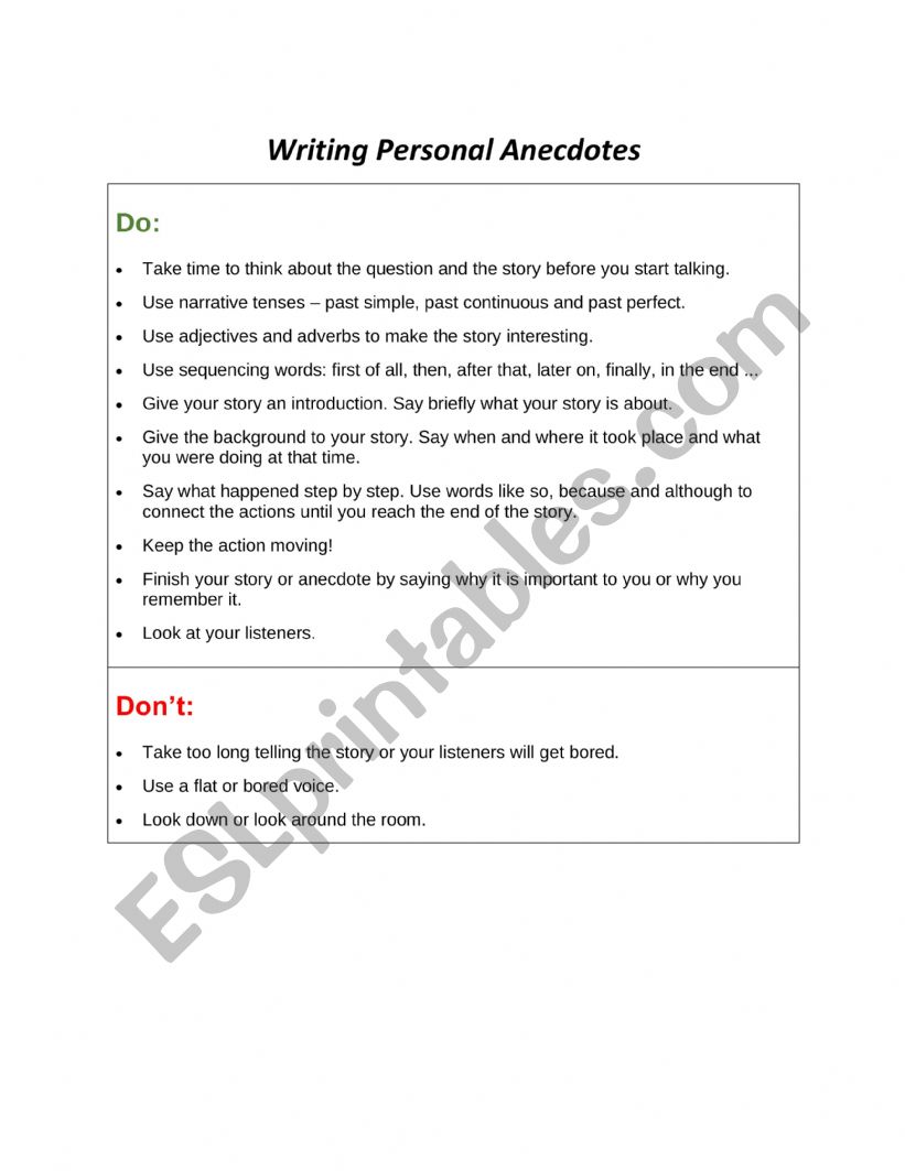 Do and don�ts for writing Anecdotes