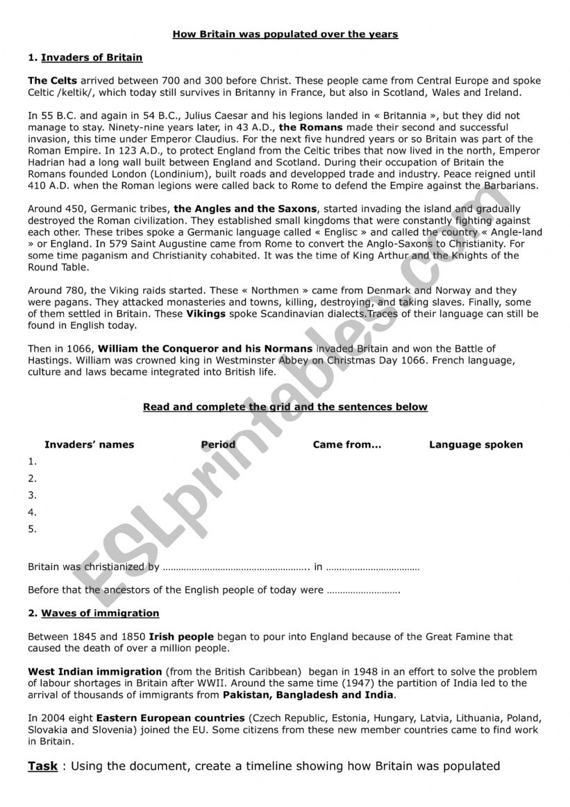 Multicultural Britain worksheet
