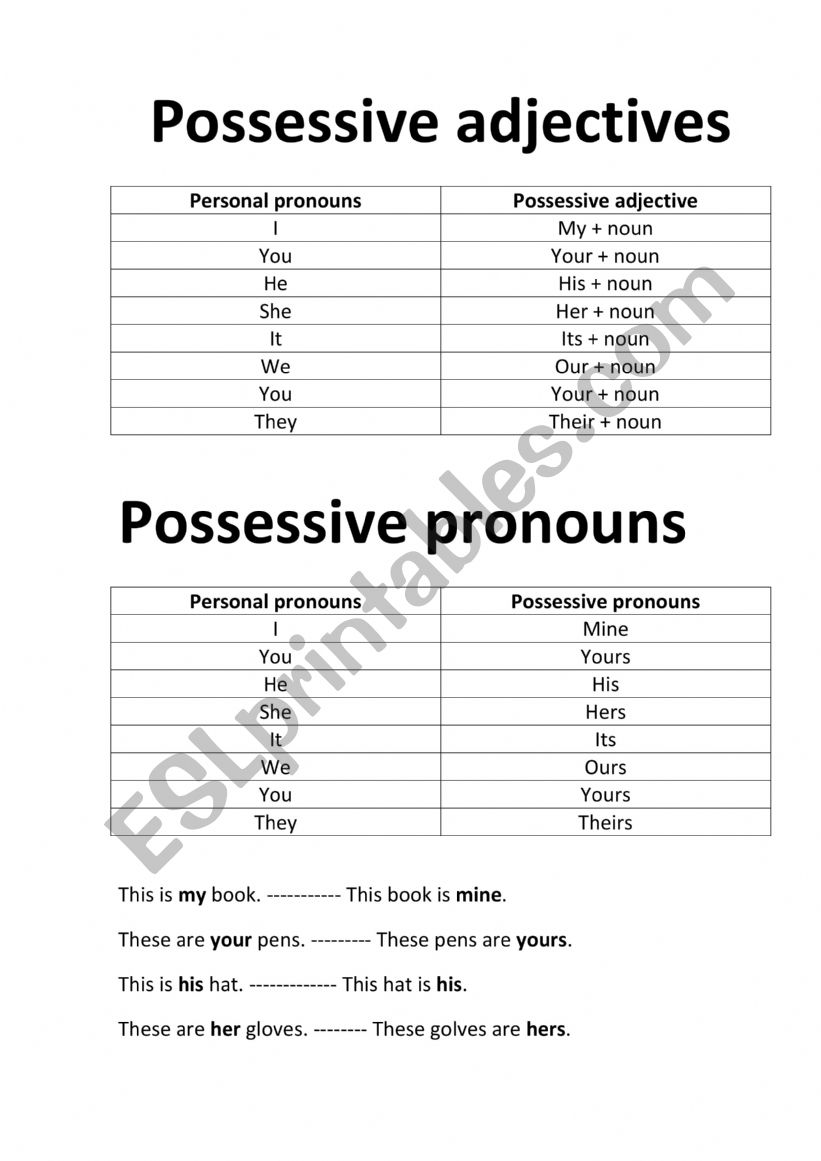 Possessive Pronouns worksheet