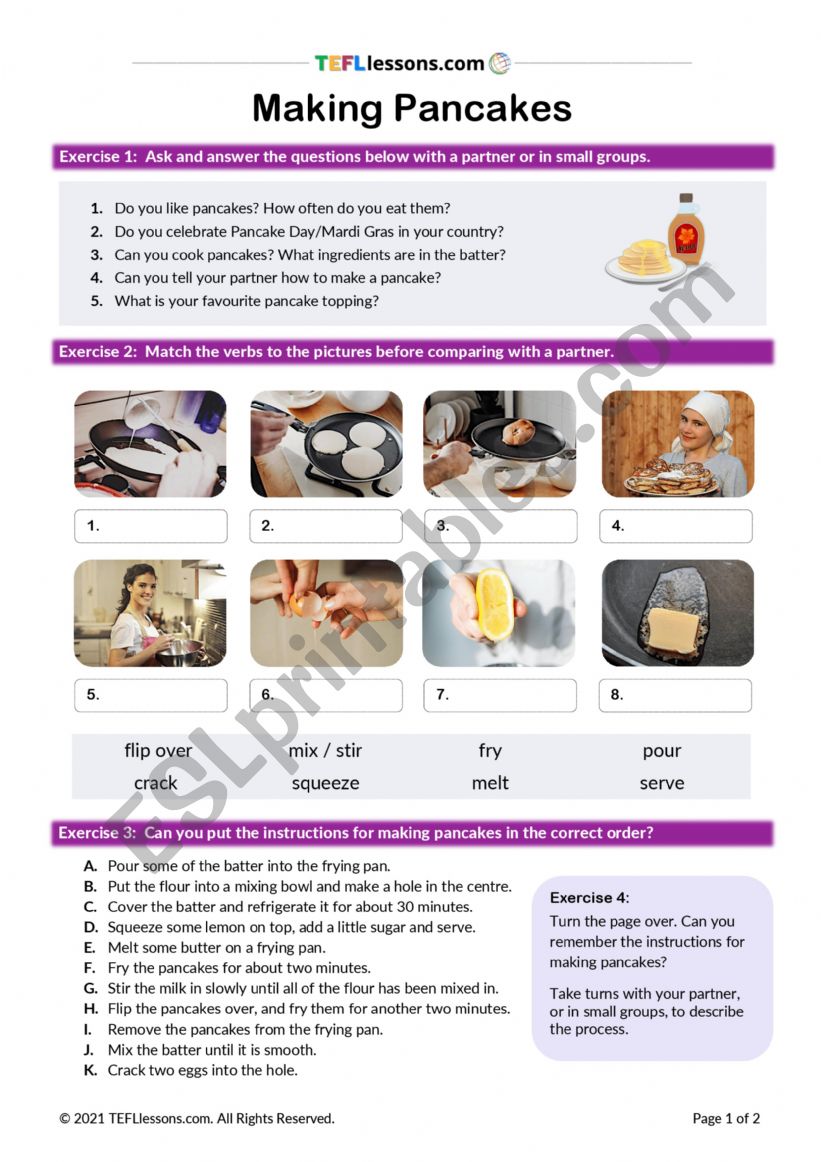 Pancake Tuesday Lesson worksheet
