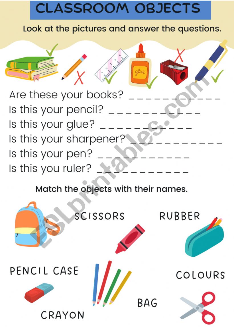 Clasroom objects worksheet