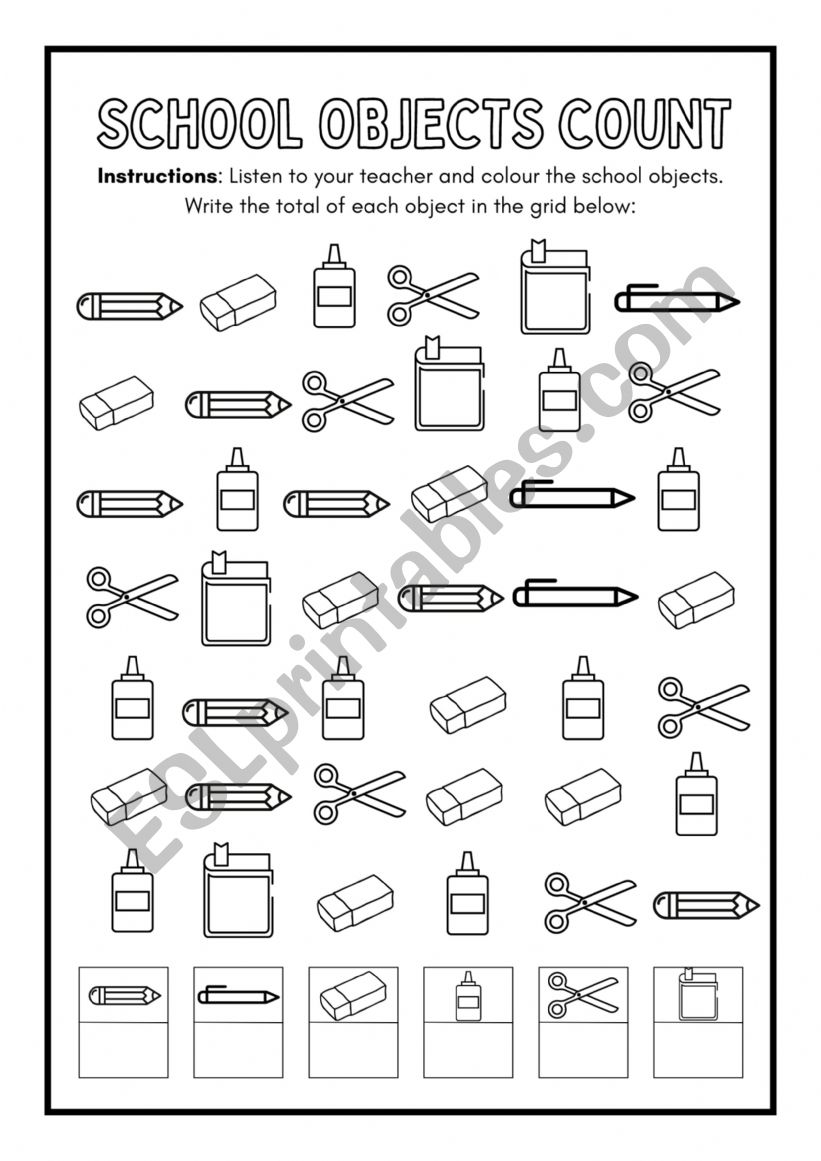 School objects  worksheet