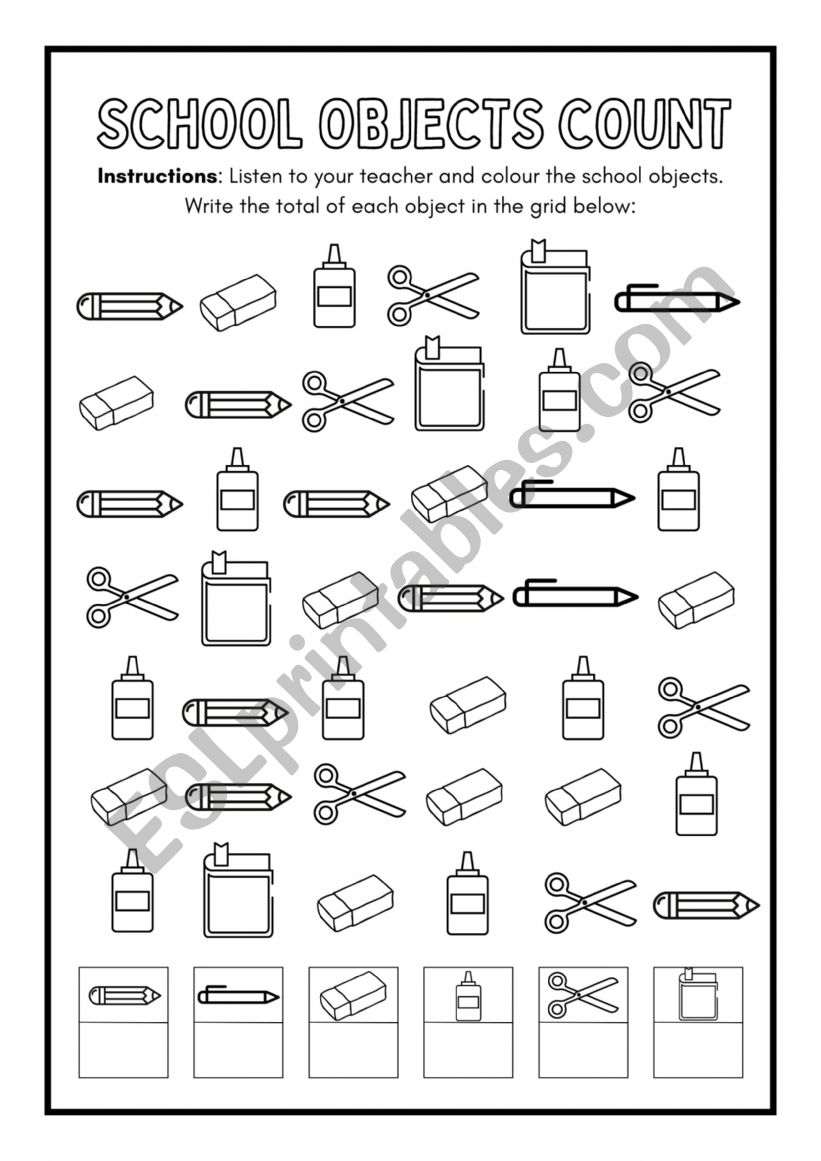 School objects  worksheet