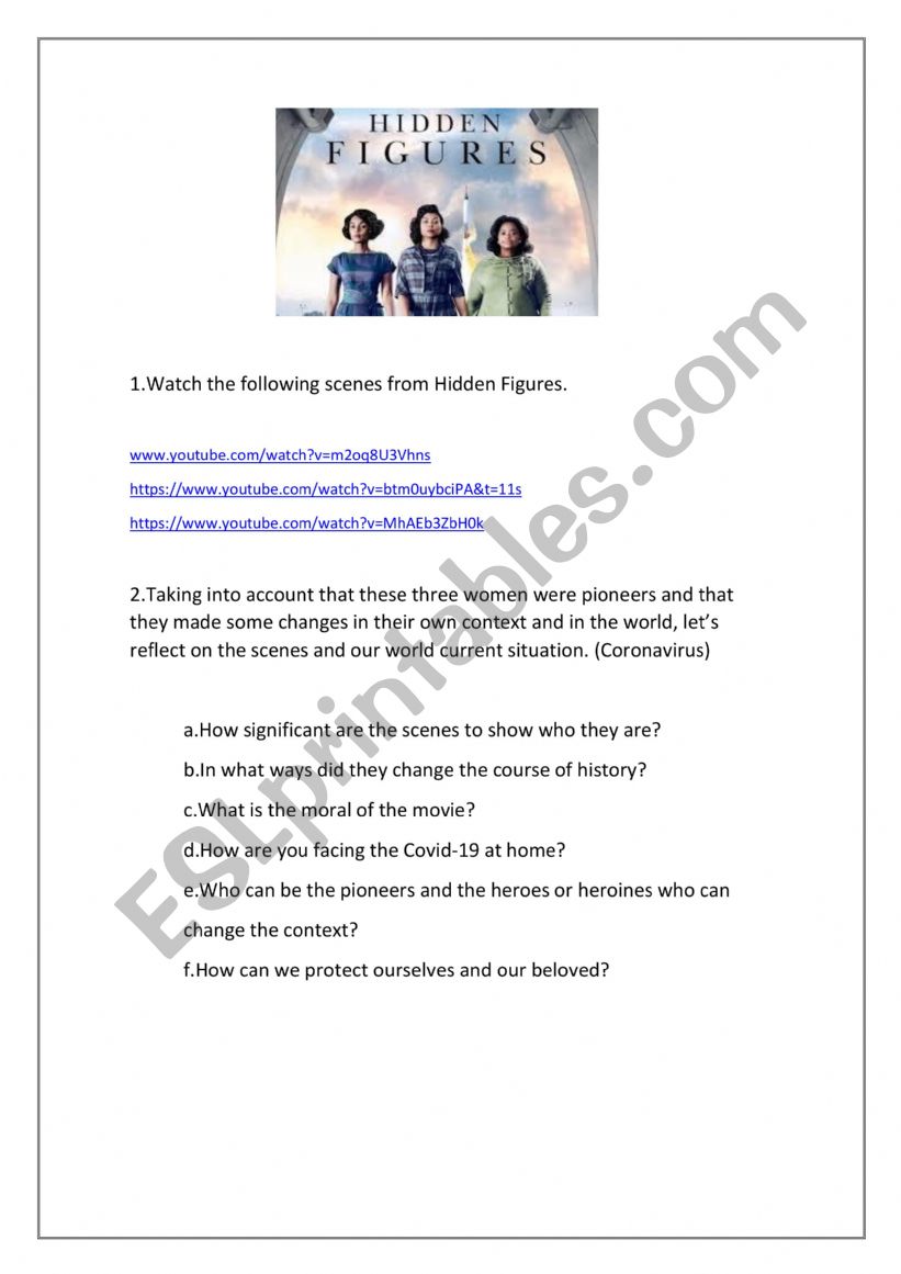 Hidden Figures worksheet