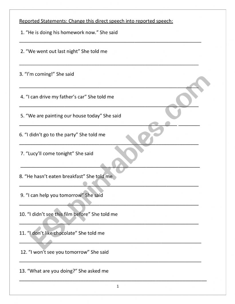 reported speech worksheet