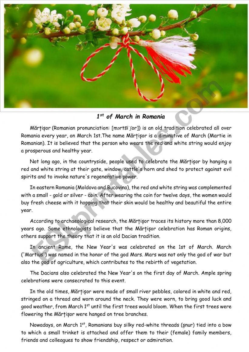 1st March, Martisor worksheet