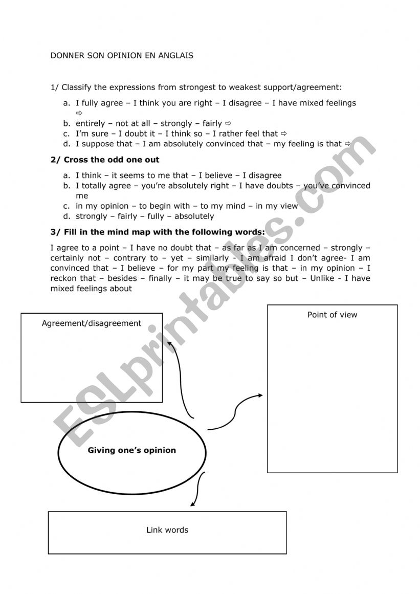giving one�s opinion worksheet