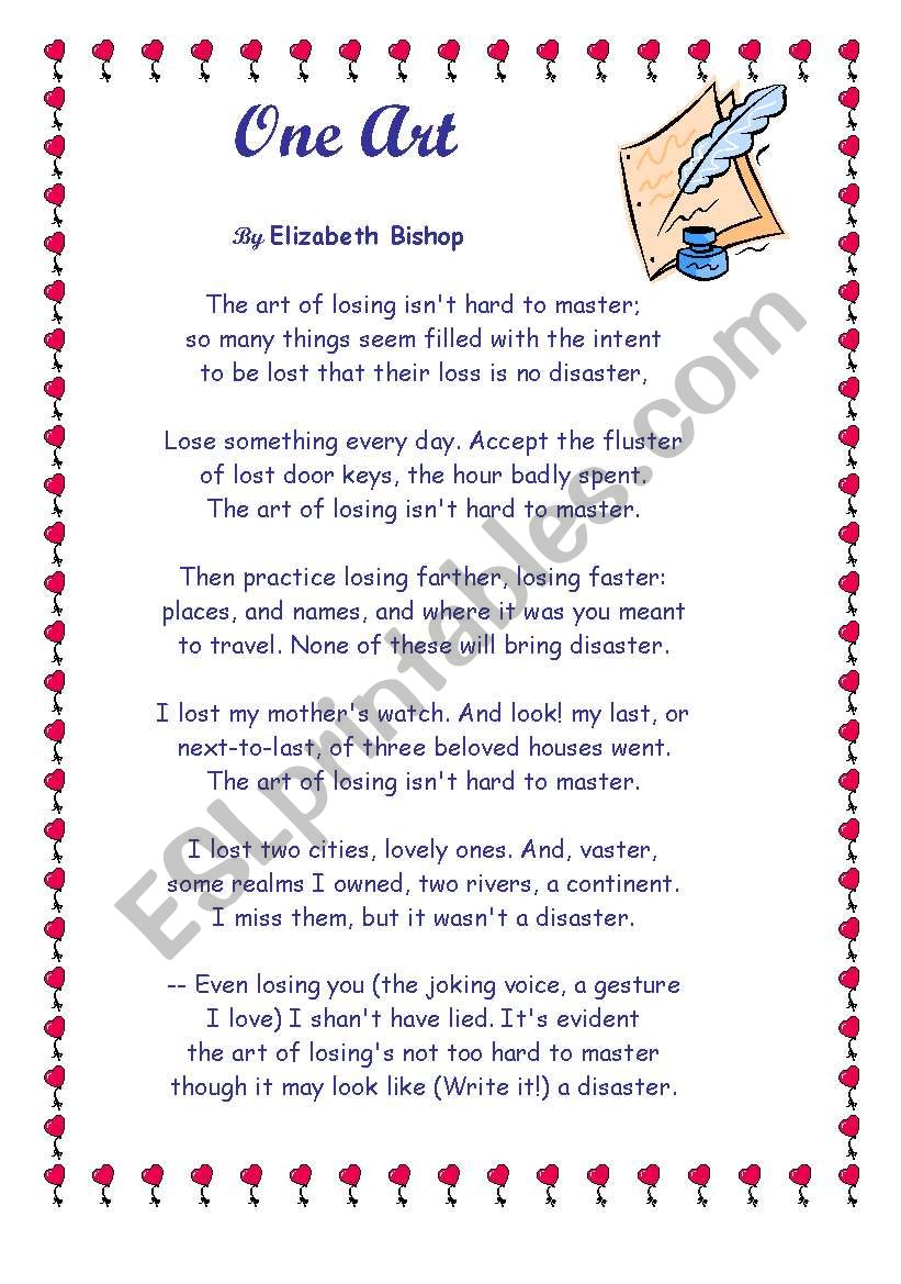 One Art by Elisabeth Bishop worksheet