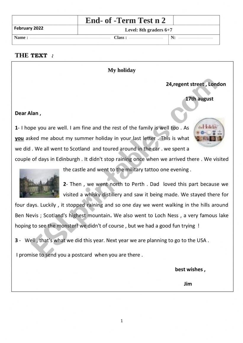 End of term 2   8th form  worksheet