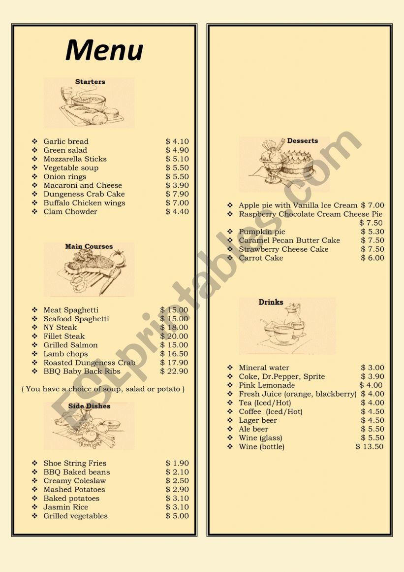 Place to eat worksheet