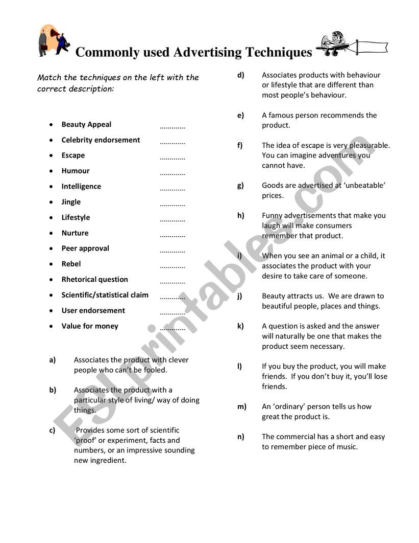 Advertising Techniques worksheet