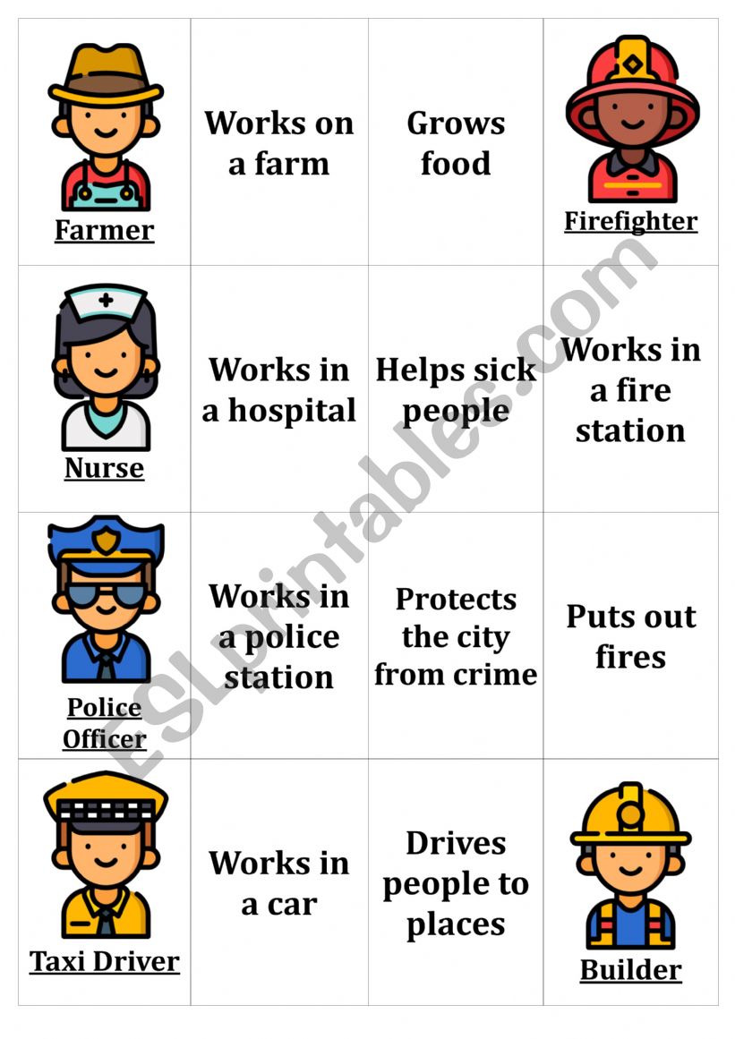 Job Verb Cards worksheet