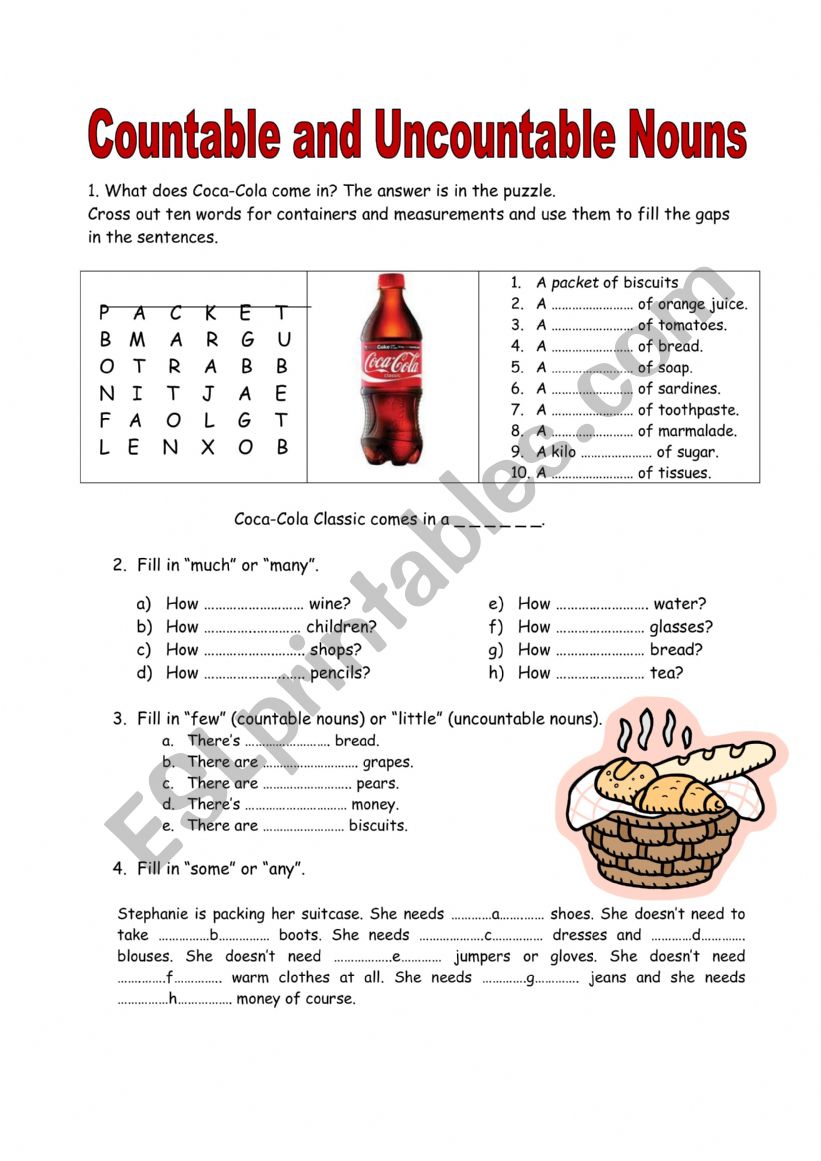 countables worksheet