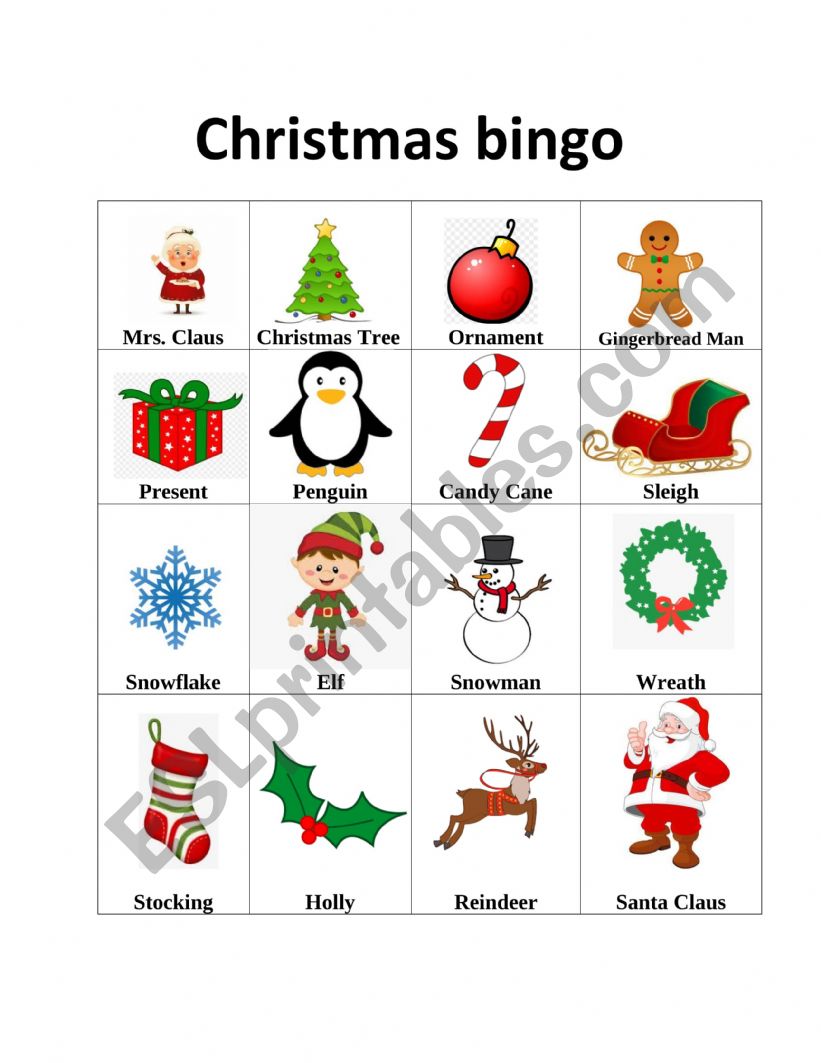 Christmas Bingo ESL 1st of primary