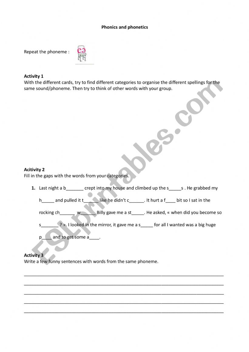 Phonics and phonetics eə worksheet