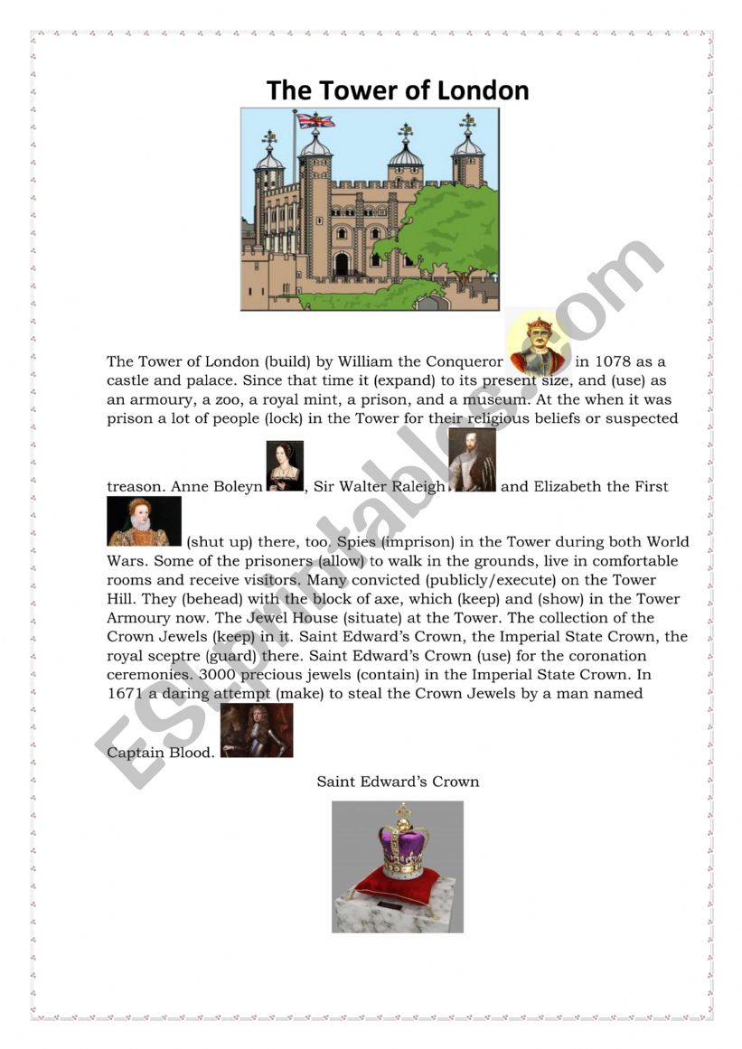 The Tower of London  worksheet