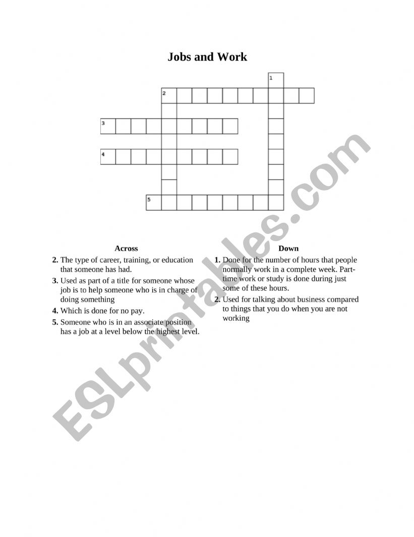 Jobs and Work Crossword worksheet