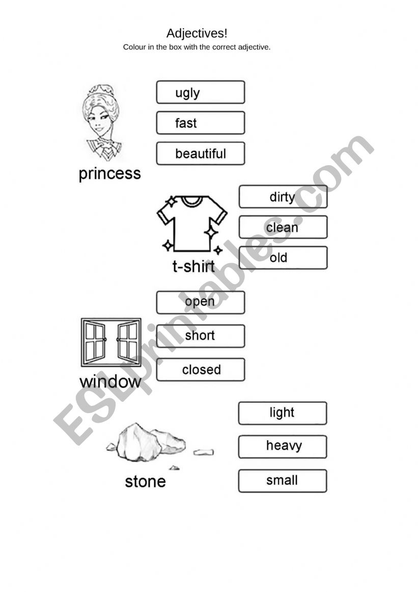 Adjectives for kids worksheet