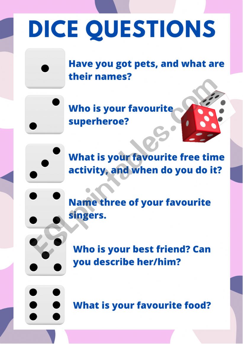 Dice questions worksheet