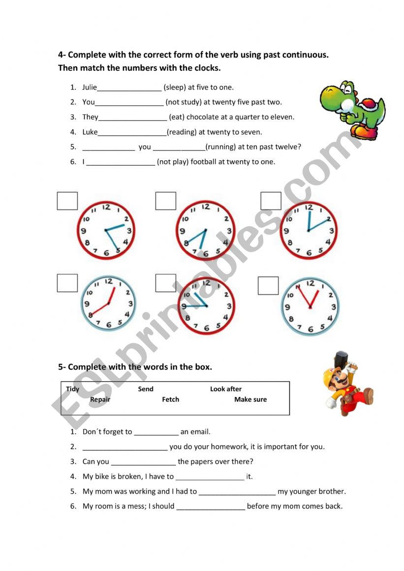 Past continuous and time worksheet