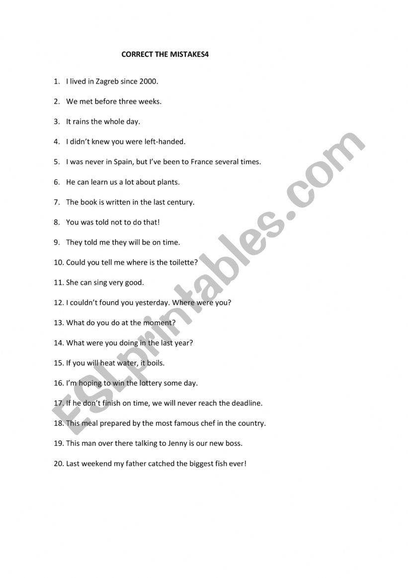 CORRECT THE MISTAKES4 worksheet